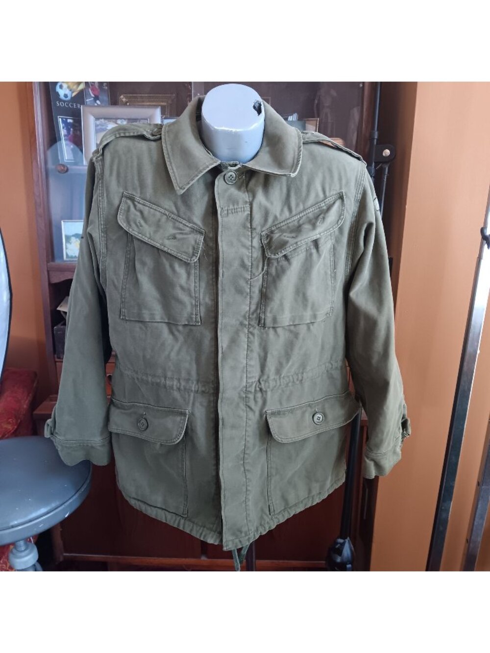 Medium Vintage Combat Army Jacket Danish Denmark M-58 Army Cargo Pockets Field
